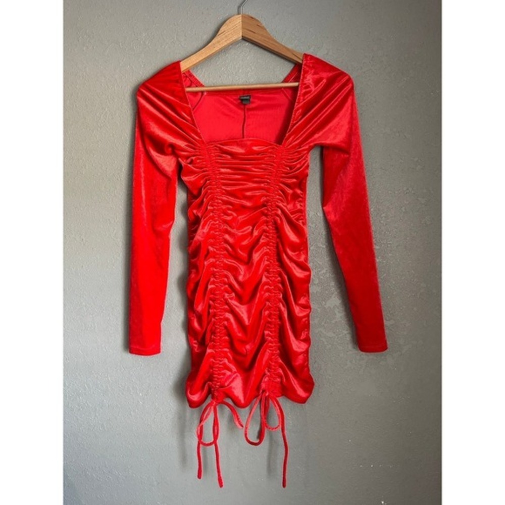 Wild Fable Red Velvet Long Sleeved Rutched Mini Dress Women's XS H1